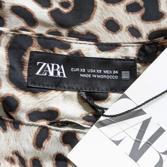 Zara Satin Halter Top Cowl Neck Leopard Print Size XS Silky - Picture 11 of 13